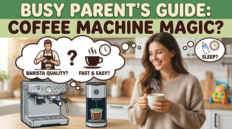 A clean, cream-colored information card titled 'Espresso Machine Reality Check' displaying a side-by-side comparison of coffee machine pros and cons. The left column, highlighted in a light green background with a solid green left border, lists 'Why You'll Love It' with green checkmarks. The right column, highlighted in a soft pink background with a solid red left border, lists 'The Reality' with red X marks